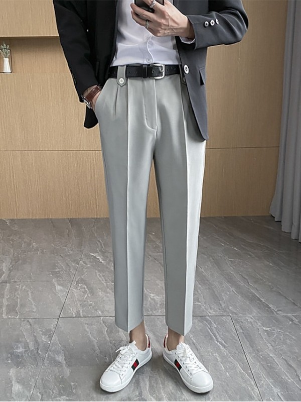 Men's Formal Fashion Dress Pants Tapered pants Cropped Pants Pocket Ankle-Length Pants Business Casual Micro-elastic Solid Color Breathable Outdoor Mid Waist Black Light gray Dark Gray 31 32 33 34 36 #9025007