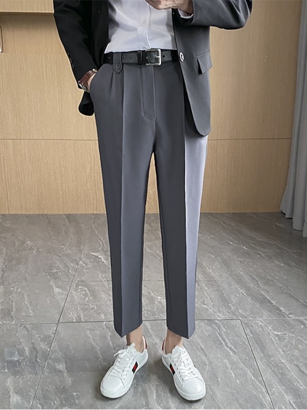 Men's Formal Fashion Dress Pants Tapered pants Cropped Pants Pocket Ankle-Length Pants Business Casual Micro-elastic Solid Color Breathable Outdoor Mid Waist Black Light gray Dark Gray 31 32 33 34 36 #9025007