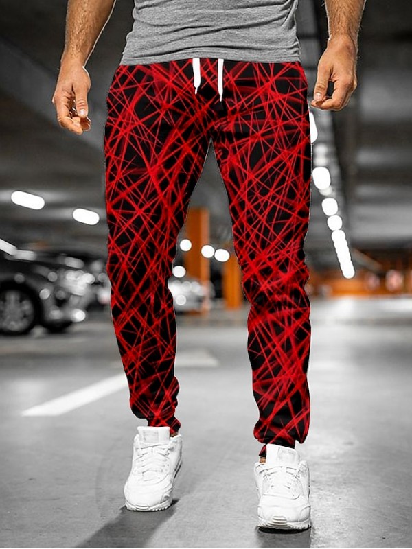 Men's Designer Casual / Sporty Jogger Sweatpants Trousers 3D Print Drawstring Elastic Waist Full Length Pants Casual Daily Micro-elastic Graphic Abstract Outdoor Sports Mid Waist Red S M L XL XXL #8955161