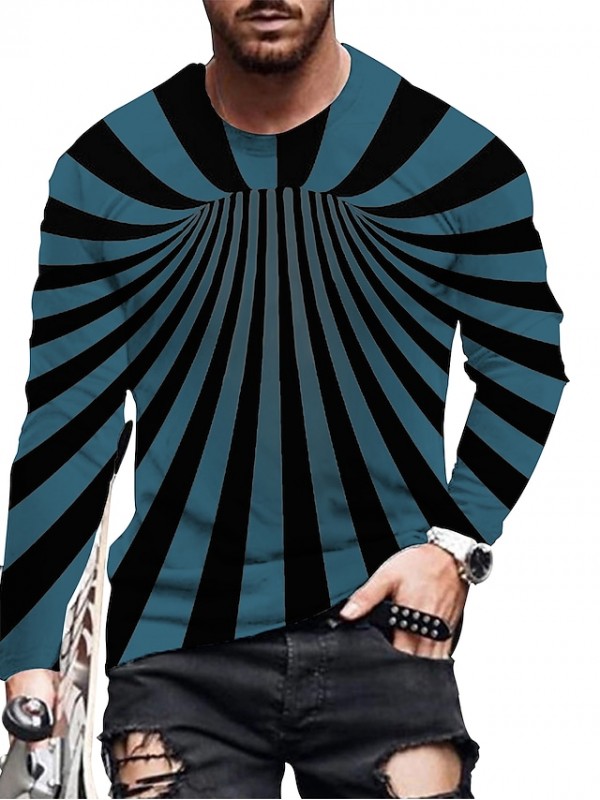 Men's Unisex T shirt 3D Print Graphic Prints Geometry Crew Neck Daily Holiday Print Long Sleeve Tops Casual Designer Big and Tall Black / White Green Blue #8851059