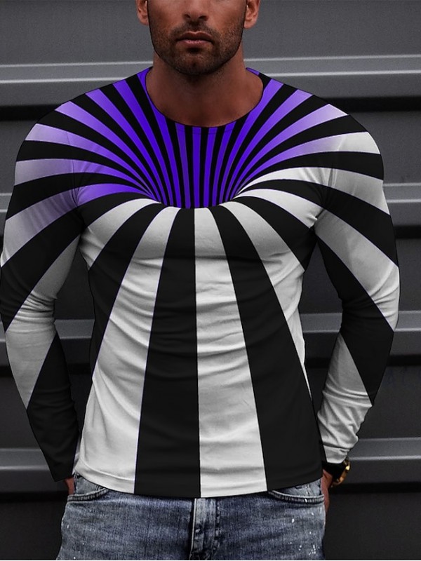 Men's Unisex T shirt 3D Print Graphic Prints Geometry Crew Neck Daily Holiday Print Long Sleeve Tops Casual Designer Big and Tall Black / White Green Blue #8851059