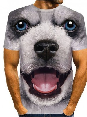 Men's T shirt 3D Print Graphic 3D Animal Round Neck Casual Daily Print Short Sleeve Tops Cartoon Classic Gray / Summer #8466710