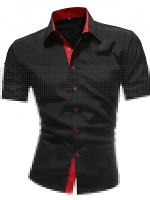 mens contrast color fit turn down collar short sleeve shirts #8642378