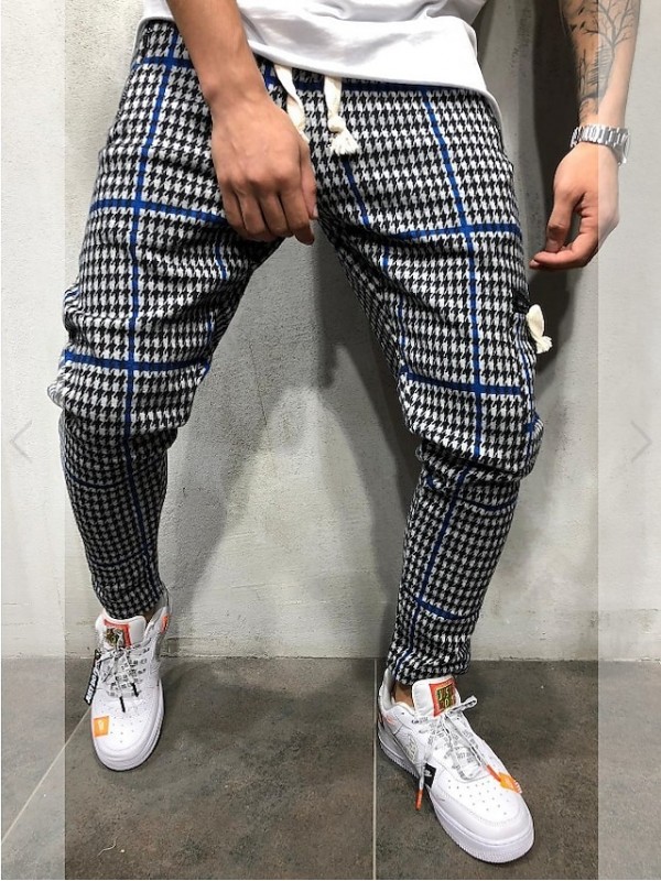 men's casual drawstring waist taper leg plaid jogger harem sweatpants (medium, red) #8837658