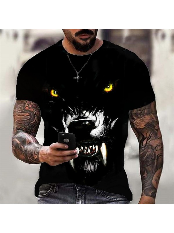 Men's T shirt 3D Print Graphic Wolf Crew Neck Daily Sports Print Short Sleeve Tops Casual Classic Designer Big and Tall Green Blue Yellow #8985540