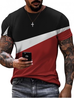 Men's T shirt 3D Print Graphic Color Block Crew Neck Daily Sports Print Short Sleeve Tops Casual Classic Designer Big and Tall Black Pink Red #8999303