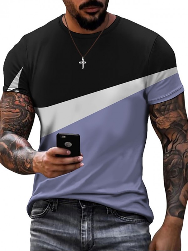 Men's T shirt 3D Print Graphic Color Block Crew Neck Daily Sports Print Short Sleeve Tops Casual Classic Designer Big and Tall Black Pink Red #8999303