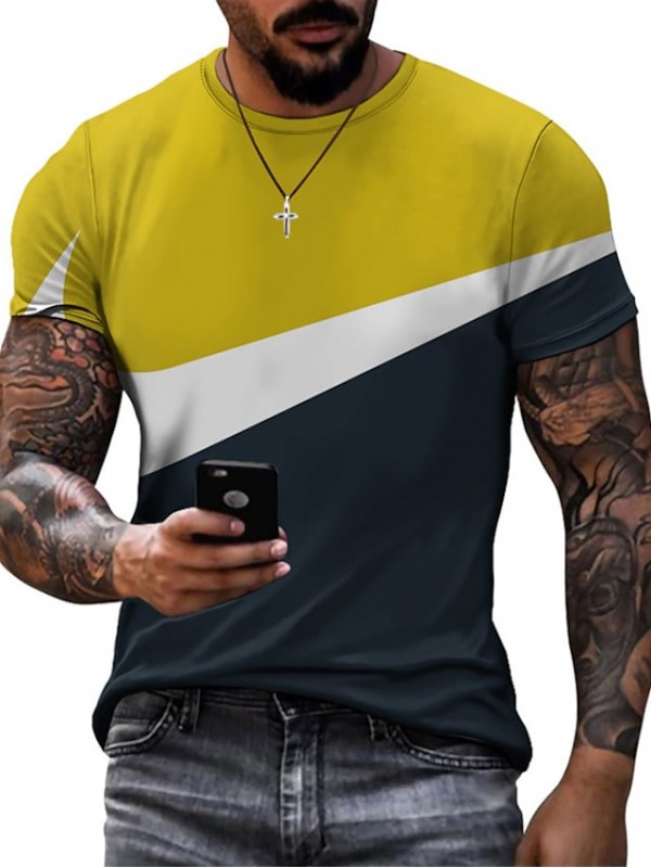 Men's T shirt 3D Print Graphic Color Block Crew Neck Daily Sports Print Short Sleeve Tops Casual Classic Designer Big and Tall Black Pink Red #8999303