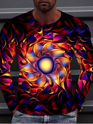 Men's Tee T shirt 3D Print Graphic Circle Colorful Round Neck Casual Daily 3D Print Long Sleeve Tops Casual Fashion Designer Comfortable Red #8885804