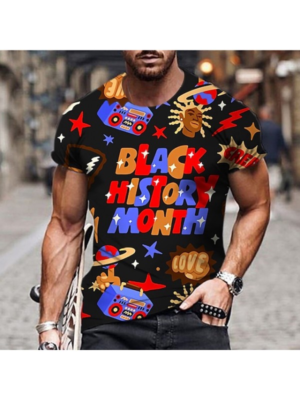 Men's Unisex T shirt 3D Print Graphic Prints Letter Crew Neck Black History Month Street Daily Print Short Sleeve Tops Casual Designer Big and Tall Sports Black #8985922