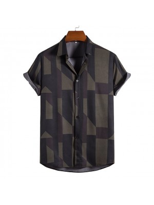 Men's Shirt Geometric Argyle Classic Collar Casual Daily Short Sleeve Tops Casual Fashion Dark Green #9006761