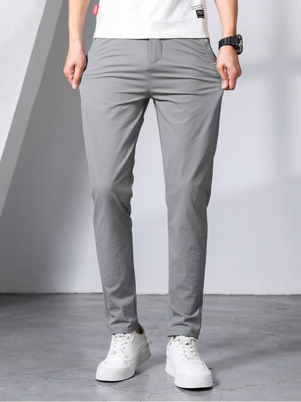 Men's Fashion Streetwear Straight Chinos Trousers Pocket Pants Business Casual Micro-elastic Solid Color Breathable Soft Mid Waist Black Gray Khaki 32 33 34 36 38 #9024873