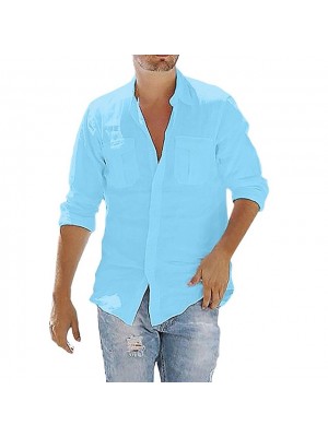 Men's Shirt Solid Color Collar Training Street Classic Style Modern Style Long Sleeve Tops Cotton Sporty Sportswear Modern Style Casual Light Blue Navy# White / Spring / Summer / Fall / Hand wash #8129879