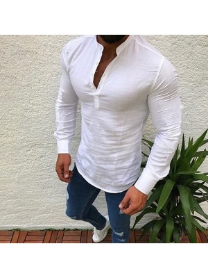 Men's Shirt Solid Color Collar Daily Short Sleeve Tops Casual Fashion Breathable Henley Light Blue White Black #8624535