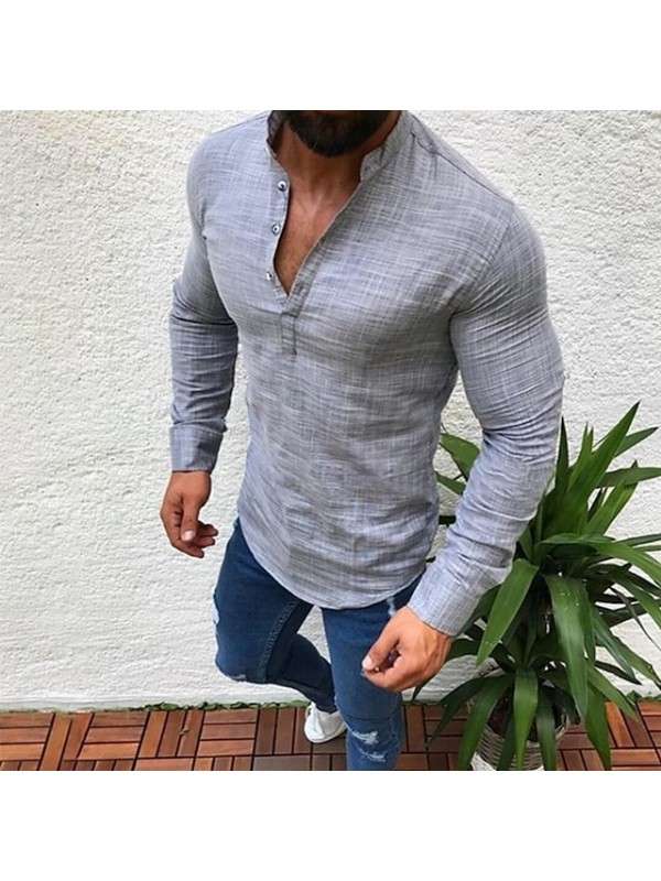 Men's Shirt Solid Color Collar Daily Short Sleeve Tops Casual Fashion Breathable Henley Light Blue White Black #8624535