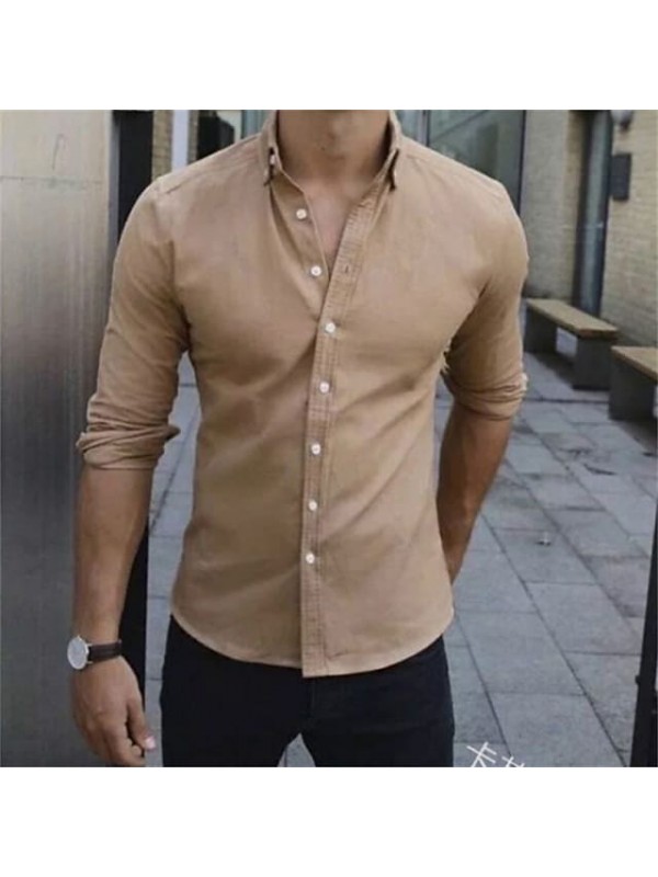 Men's Shirt Solid Color Turndown Street Casual Button-Down Long Sleeve Tops Casual Fashion Breathable Comfortable White Black Brown #9033258