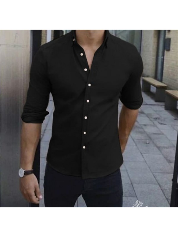 Men's Shirt Solid Color Turndown Street Casual Button-Down Long Sleeve Tops Casual Fashion Breathable Comfortable White Black Brown #9033258