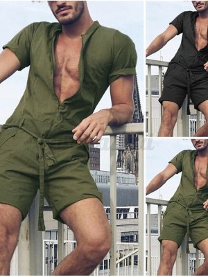 Men's Casual Shirt Solid Color Turndown Street Casual Short Sleeve Tops Casual Fashion Breathable Comfortable Green Black #9023383