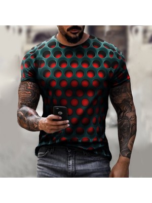 Men's Unisex Tee T shirt 3D Print Graphic Optical Illusion Plus Size Crew Neck Round Neck Casual Daily Short Sleeve Tops Vintage Streetwear Exaggerated Custom Green White Purple #7204921