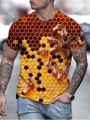 Men's Unisex Tee T shirt Shirt 3D Print Graphic Prints Bee Crew Neck Daily Holiday Print Short Sleeve Tops Casual Designer Big and Tall Yellow / Summer #8720797