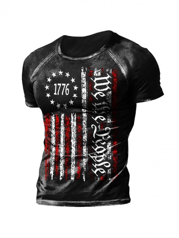 Men's T shirt 3D Print Graphic National Flag Letter Crew Neck Casual Daily Print Short Sleeve Tops Lightweight Fashion Big and Tall Sports Black #9011259