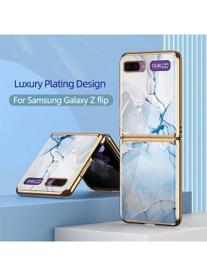 Case For Samsung Galaxy Galaxy Z Flip 3 2 Shockproof Plating Ultra-thin Back Cover Color Gradient Scenery Marble TPU Tempered Glass #8208807