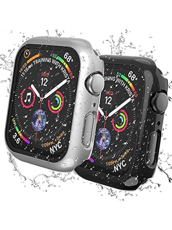 [2-Pack] Watch Case, Waterproof Watch Case for 41mm Series 7/6/5/43/2/1, Full Coverage Hard PC Bumper Protective Cover for Watch Women Men (Silver/Black 41mm) #8904319