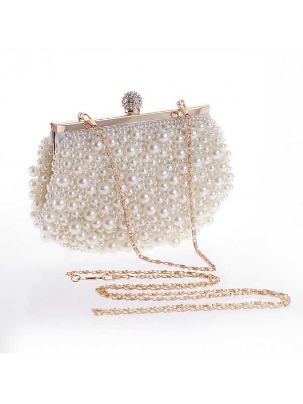 Women's Evening Bag Bridal Purse Evening Bag Polyester Alloy Pearls Crystals Pearl Rhinestone Party / Evening Daily White Almond #8931720