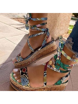 Women's Sandals Lace Up Sandals Boho Bohemia Beach Platform Sandals Wedge Heel PU Lace-up Green Black Brown #8550940