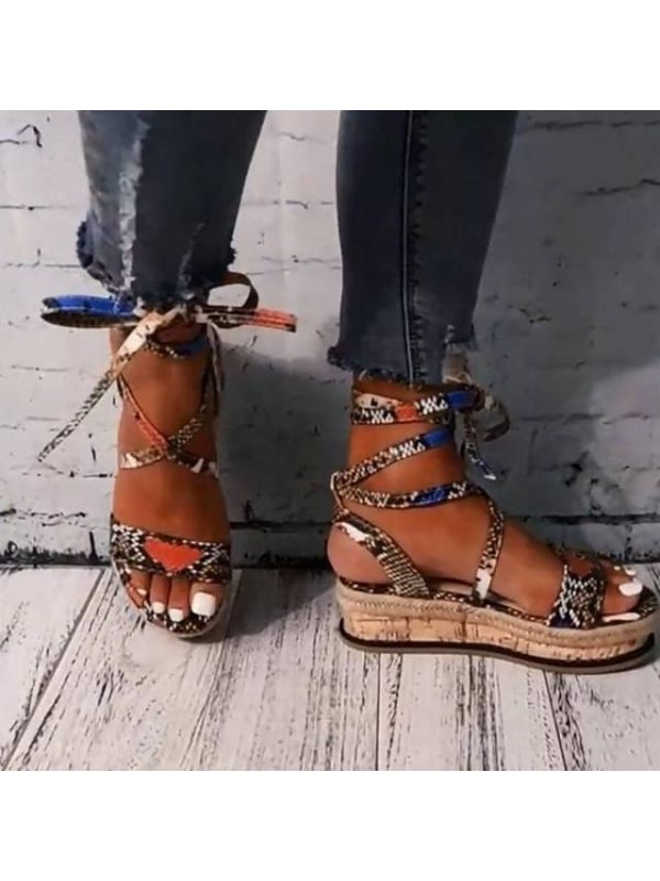 Women's Sandals Lace Up Sandals Boho Bohemia Beach Platform Sandals Wedge Heel PU Lace-up Green Black Brown #8550940