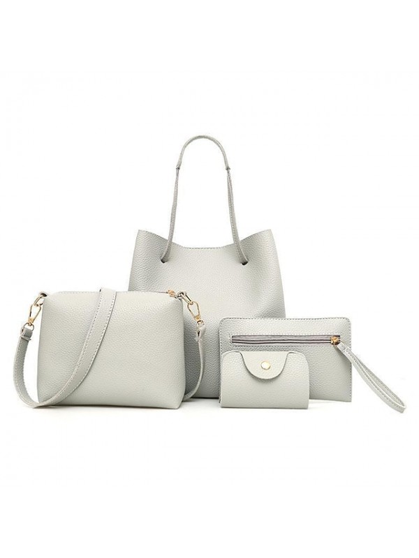 4 pcs / 1 set women leather handbag - light grey / 4 pcs #8209034