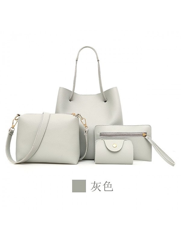 4 pcs / 1 set women leather handbag - light grey / 4 pcs #8209034