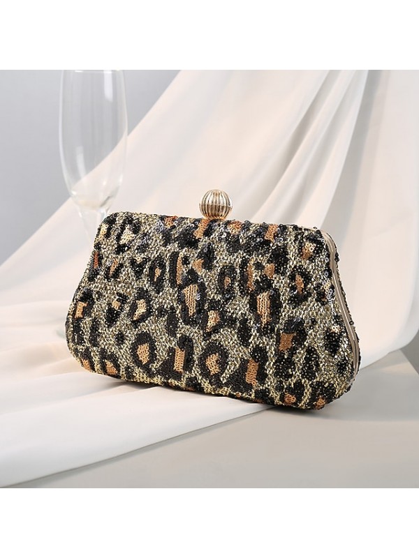 Women's Evening Bag Chain Bag Evening Bag Polyester Sequin Chain Cheetah Print Glitter Shine Vintage Party Wedding Green Black Silver Gold #8725791