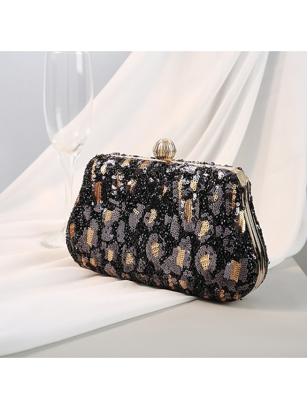 Women's Evening Bag Chain Bag Evening Bag Polyester Sequin Chain Cheetah Print Glitter Shine Vintage Party Wedding Green Black Silver Gold #8725791