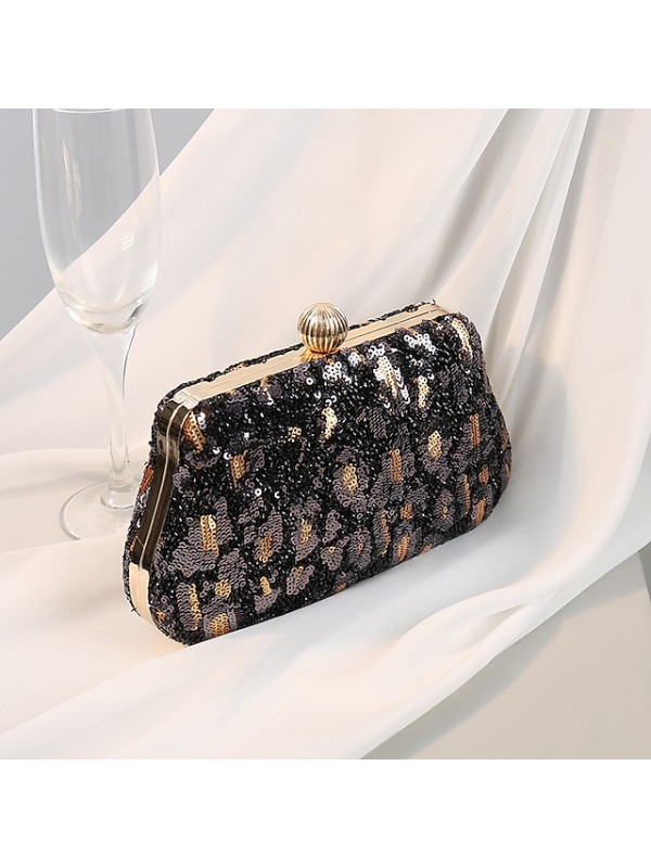 Women's Evening Bag Chain Bag Evening Bag Polyester Sequin Chain Cheetah Print Glitter Shine Vintage Party Wedding Green Black Silver Gold #8725791