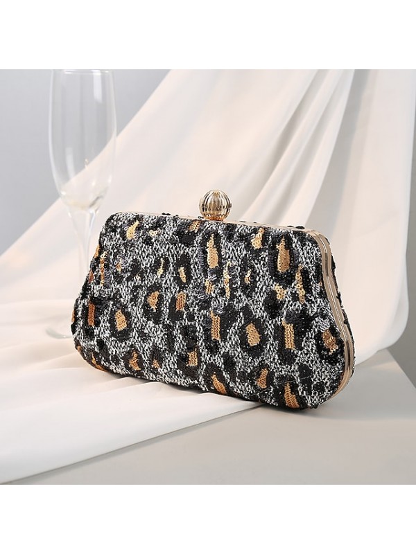 Women's Evening Bag Chain Bag Evening Bag Polyester Sequin Chain Cheetah Print Glitter Shine Vintage Party Wedding Green Black Silver Gold #8725791