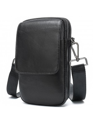 Men's Bum Bag Fanny Pack Mobile Phone Bag Sling Shoulder Bag Nappa Leather Cowhide Zipper Daily Black #9008523