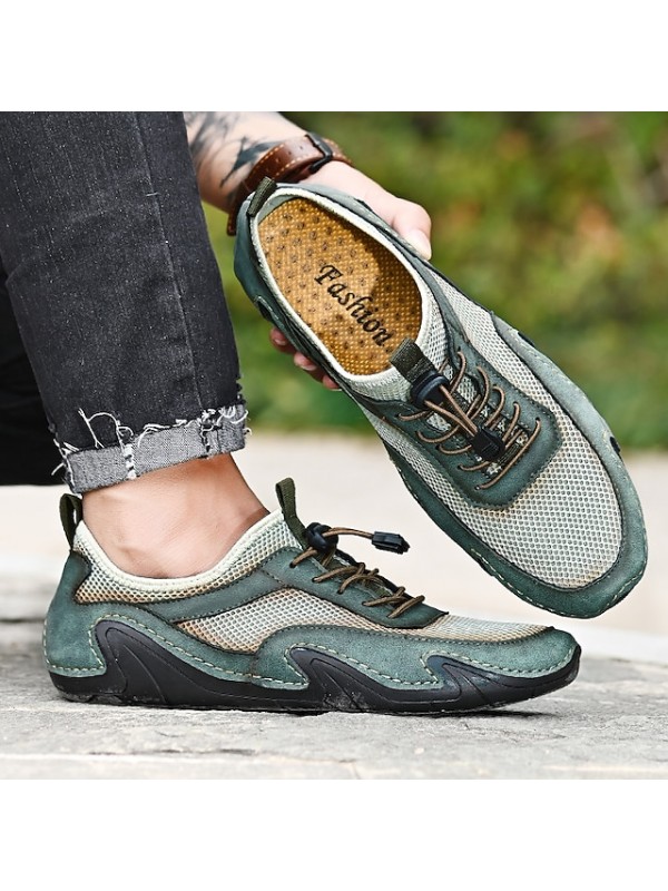 Men's Sneakers Sporty Casual Daily Outdoor Running Shoes Walking Shoes Nappa Leather Cowhide Breathable Handmade Non-slipping Booties / Ankle Boots Black Green Brown Spring Summer #8565274