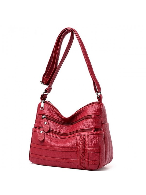 Women's Leather Bag Messenger Bag Crossbody Bag PU Leather Zipper Solid Color Daily Black Red #7840004