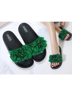 Women's Sandals Outdoor Slippers Flat Heel Round Toe Rubber PU Loafer Green Black Pink #8587791