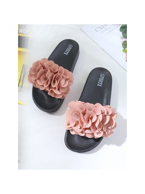 Women's Sandals Outdoor Slippers Flat Heel Round Toe Rubber PU Loafer Green Black Pink #8587791