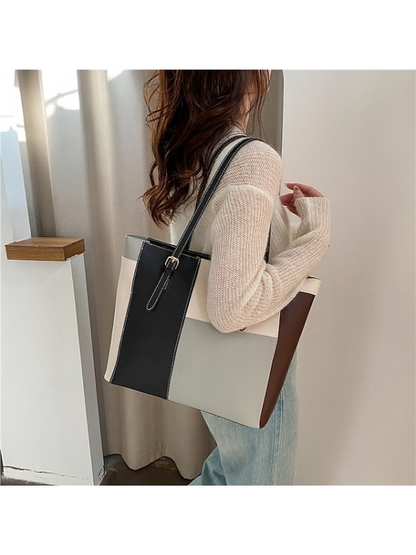 on the new korean version of the contrast color large-capacity tote bag women's fashion out of the hand shopping bag women's bag western style shoulder bag #8994678