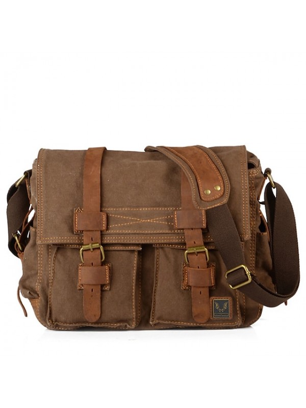 men canvas genuine leather big outdoor casual shoulder crossbody bag #8481921