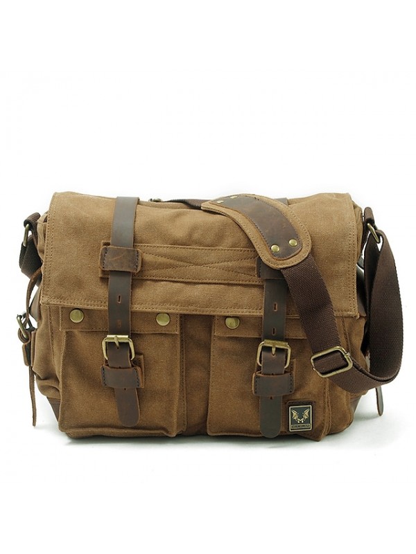 men canvas genuine leather big outdoor casual shoulder crossbody bag #8481921