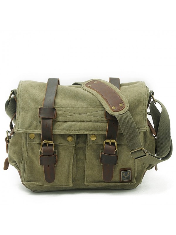 men canvas genuine leather big outdoor casual shoulder crossbody bag #8481921