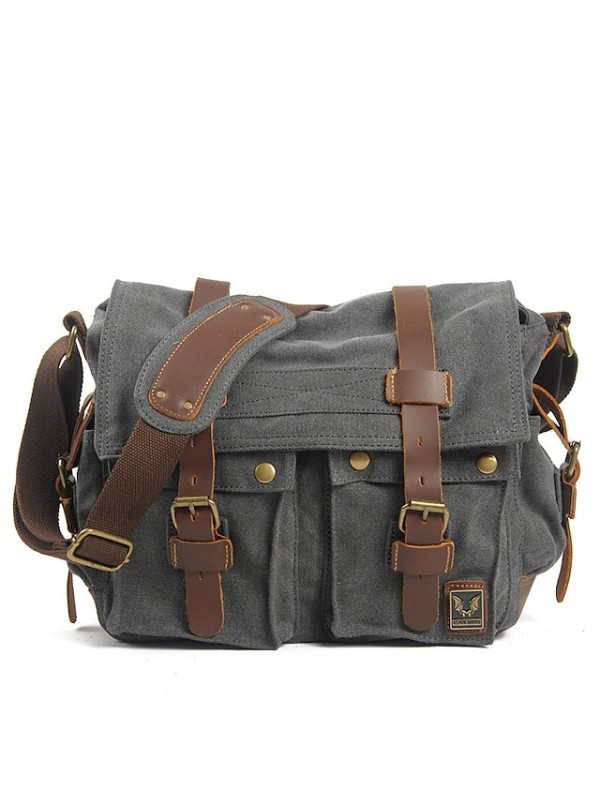 men canvas genuine leather big outdoor casual shoulder crossbody bag #8481921