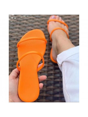 Women's Sandals Round Toe PU Leather Solid Colored Orange Blue Yellow #8914259