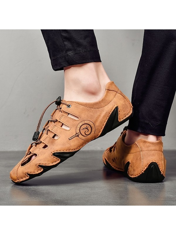 Men's Sandals Leather Shoes Hand Stitching Fisherman Sandals Sporty Casual Beach Daily Outdoor Water Shoes Walking Shoes Nappa Leather Cowhide Breathable Handmade Non-slipping Booties / Ankle Boots #8565985