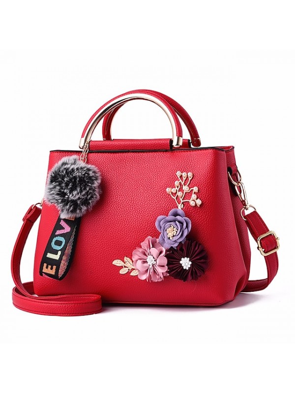 womens purses and handbag shoulder bags ladies designer top handle satchel tote bag with ribbons and flower decoration #8484988