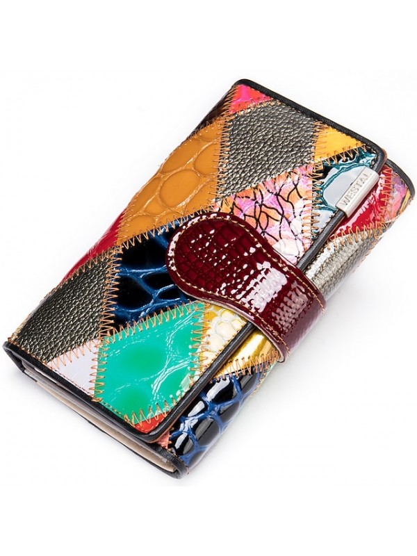 elegant ladies hand bag short wallet, color stitching coin purse, multi-card position first layer cowhide wallet wholesale #8580096